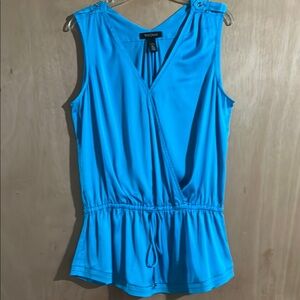 White House Black Market Blue Wrap Tie Front Blouse